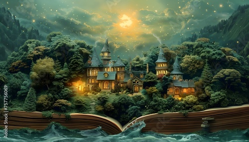 Majestic Literary Castle Rises from the Pages, A Storybook Kingdom Illuminated by the Enchanted Glow of World Book Day
