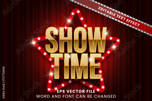 Theater show 3d editable vector text effect. Entertainment cinema text style