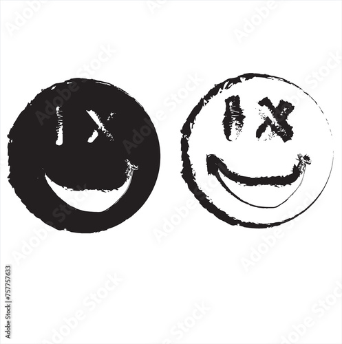 Spray Painted Graffiti smiling face emoticon isolated on white background. vector illustration.