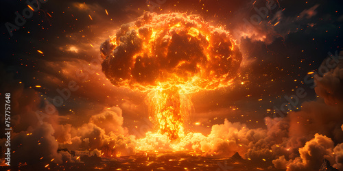 Explosion of atomic bomb Big explosion of nuclear bomb with smoke and flames War concept.