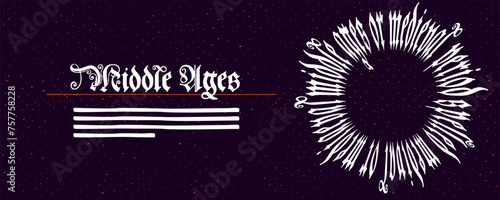 Medieval Polish blackletter calligraphy on circle line. 15th century Schwabacher Gothic type web banner.