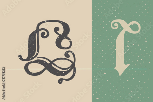 Letter L logo set. Medieval Polish blackletter calligraphy. 15th century Schwabacher Gothic type.