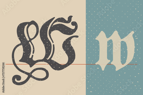 Letter W logo set. Medieval Polish blackletter calligraphy. 15th century Schwabacher Gothic type.