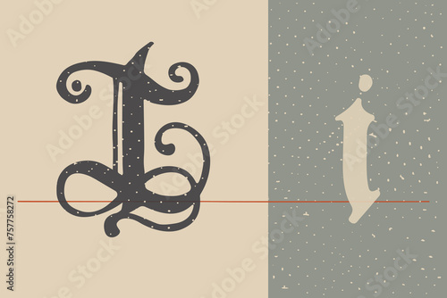 Letter I logo set. Medieval Polish blackletter calligraphy. 15th century Schwabacher Gothic type.