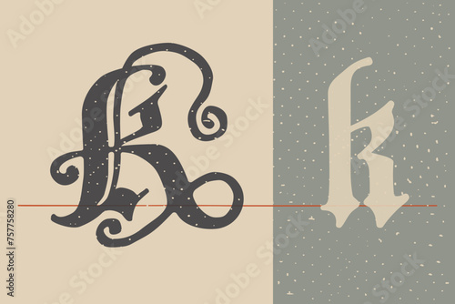 Letter K logo set. Medieval Polish blackletter calligraphy. 15th century Schwabacher Gothic type.