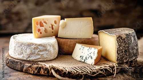 Assorted Cheeses on Wooden Cutting Board