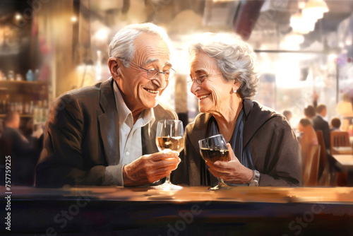 Elderly Couple Enjoying a Glass of Wine Together at a Table