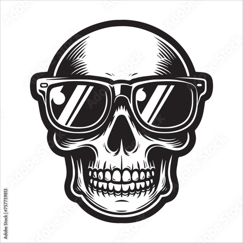 human skull wearing sunglasses vector