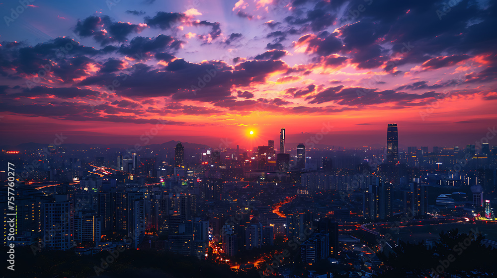 Fototapeta premium sunset over the city