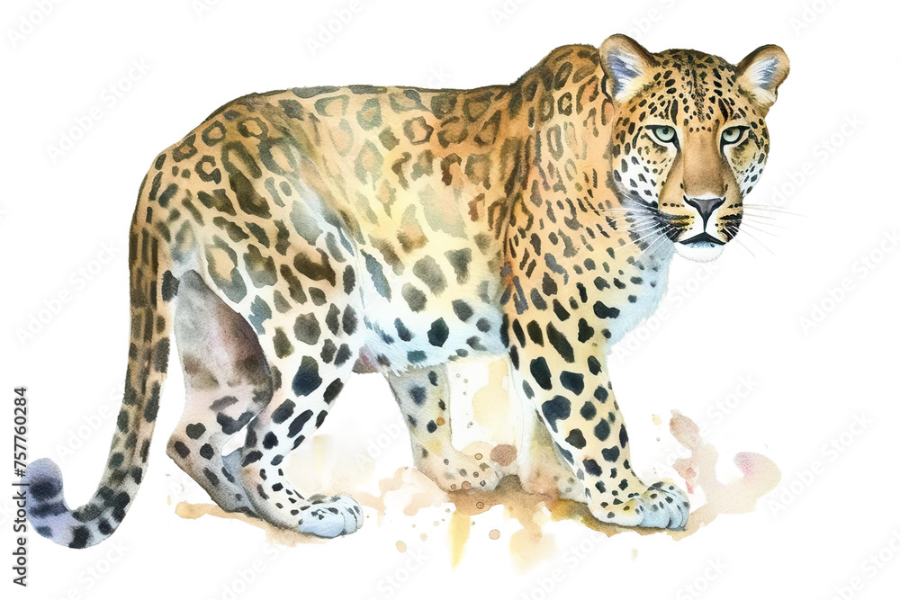 white isolated leopard animal Watercolor background