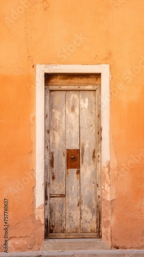 Vintage wooden Door in pale orange color in an Old Building. © liliyabatyrova