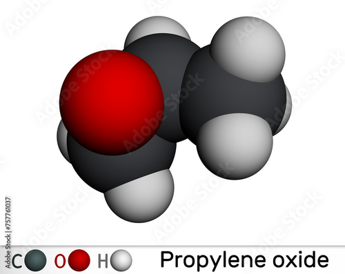 Propylene oxide molecule. Molecular model. 3D rendering. photo