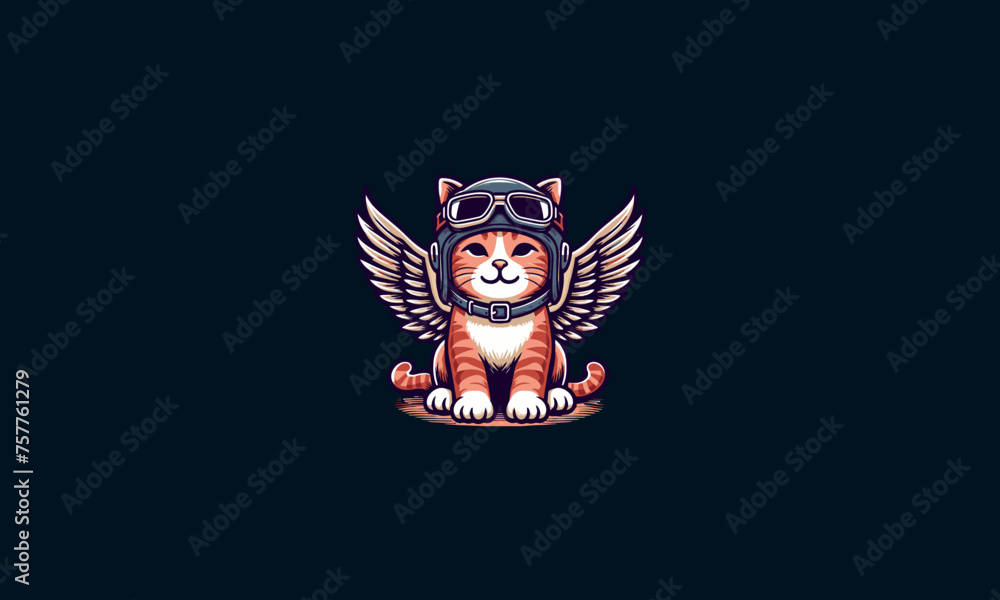cat with wings wearing helmet googles vector mascot design - obrazy, fototapety, plakaty 
