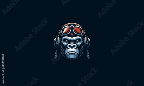 face gorilla angry wearing helmet and googles vector artwork design
