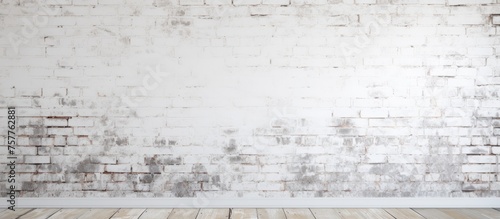 A monochrome landscape featuring an empty room with a white brick wall and a wooden floor. The rectangle of the document paper product adds a touch of sophistication to the minimalist setting