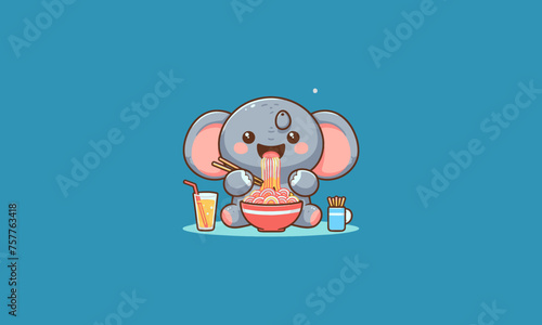 elephant smile eat noodle vector illustration mascot design