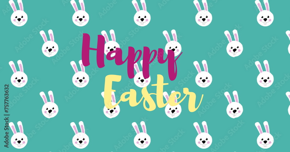 Image of easter rabbit icons and happy easter text Image of easter rabbit icons and happy easter text