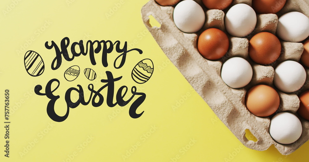 Obraz premium Image of easter eggs and happy easter text