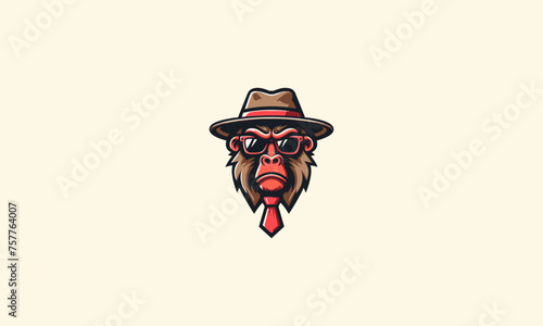 head baboon wearing hat and sun glass vector mascot design