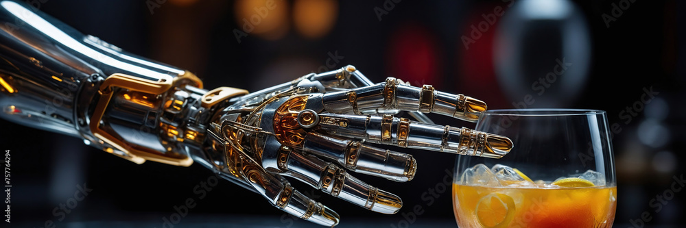 Naklejka premium Robot bartender makes cocktails.