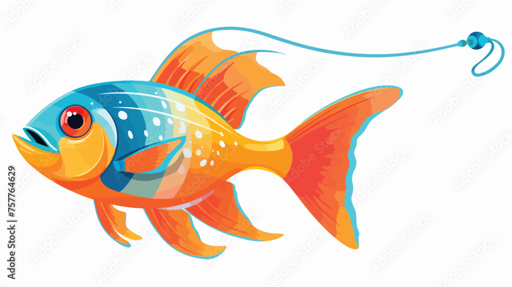 tropical fish sea life fishing rod vector illustration