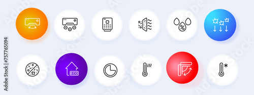 Ventilation icon set. Air, temperature, air conditioning, humidity, germs. Neomorphism style. Vector line icon for business and advertising