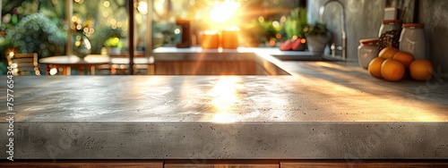 Kitchen benchtop detail. concrete benchtop and timber drawers photo
