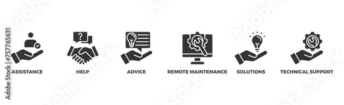 IT Expert banner web icon illustration concept with icon of assistance, help, advice, remote maintenance, solutions and technical support