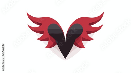 wings heart emblem in flat style in shadow flat vector