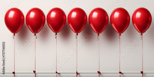 Bunch of Red Balloons Isolated on White Background. Floating Helium Balloons photo