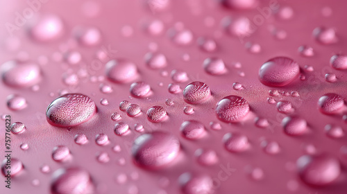 Drops of water on a pink background. Shallow depth of field