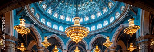  Chandelier in Qaboos Grand Mosque , Green and Gold Building With a Grand Entrance Doorway Ramadan 