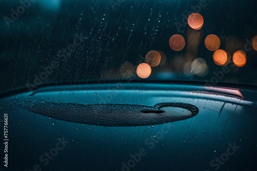 A heart-shaped imprint left by raindrops on a car windshield, producing a unique and fleeting work of art in the storm. 