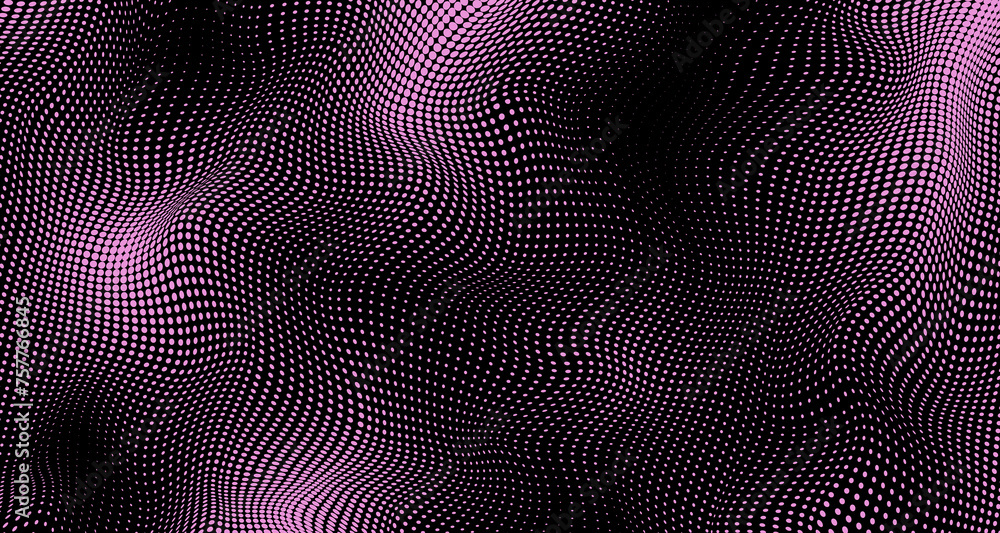 Pink and black optical spotted texture. Halftone dot pattern. Comic half tone effect. Pop art gradient background with abstract curve. Black golden banner. Vector illustration Pink and black optical spotted texture. Halftone dot pattern. Comic half tone effect. Pop art gradient background with abstract curve. Black golden banner. Vector illustration