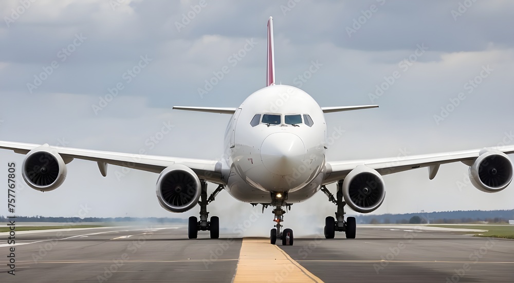 Frontal view of a passenger aircraft departing the runway Frontal view of a passenger aircraft departing the runway