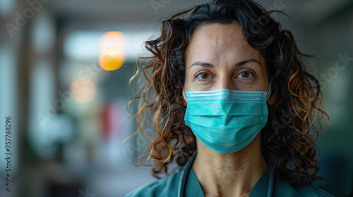 Female doctor wearing a mask to prevent germs Located in the hospital area for medical technology photo