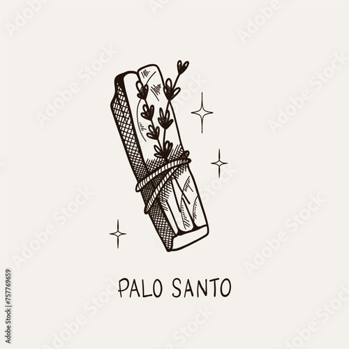 Palo Santo. Hand drawn sticks. Aromatherapy for meditation and relaxation, aromatic wood, sketch style drawing. Latin America burning incense with smoke. Yoga and esoteric. Vector illustration