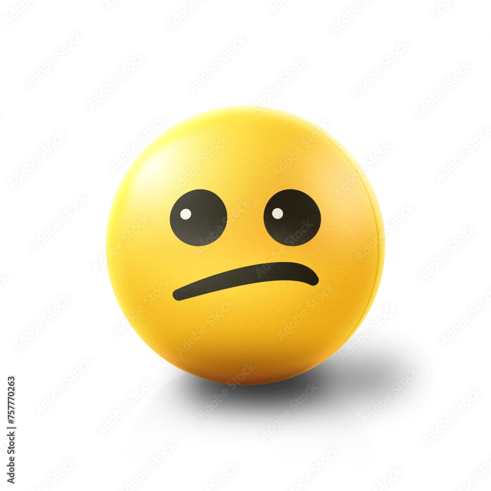 Fototapeta premium Confused Emoji stress ball on shiny floor. 3D emoticon isolated.