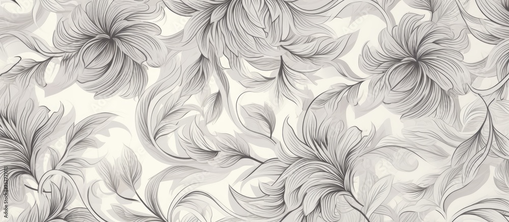 A detailed closeup of a monochrome gray and white floral pattern on a white background, showcasing the intricate artistry and elegant design of the pattern in stunning monochrome photography A detailed closeup of a monochrome gray and white floral pattern on a white background, showcasing the intricate artistry and elegant design of the pattern in stunning monochrome photography