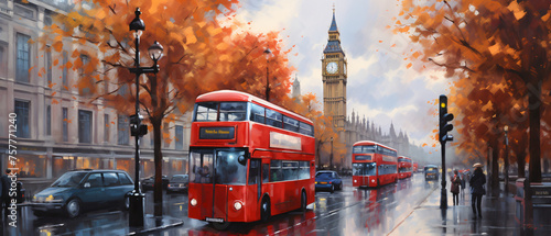 Oil Painting  Street View of London ..  .