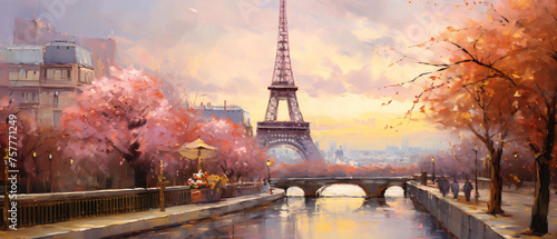 Oil Painting Tower Eiffel Paris ..