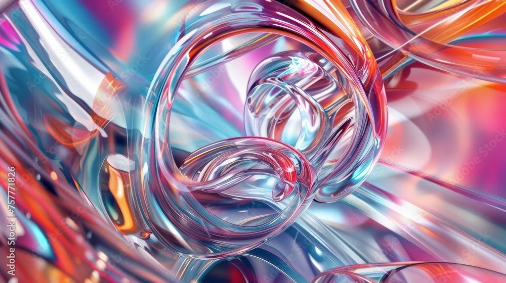 Colorful digital abstract with a 3D fluid form effect, vibrant and lively. Ideal for use in creative projects, backgrounds, or digital artwork