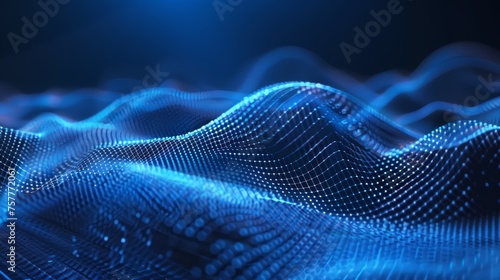 Dynamic abstract blue digital particle wave. Technology and connectivity concept