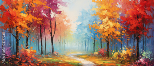 Oil painting landscape  colorful autumn forest .. © levit