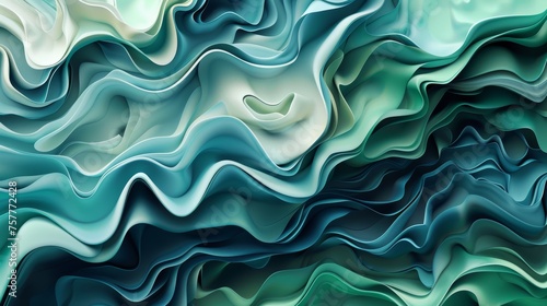 Abstract wavy design in shades of blue and green. Digital art texture background