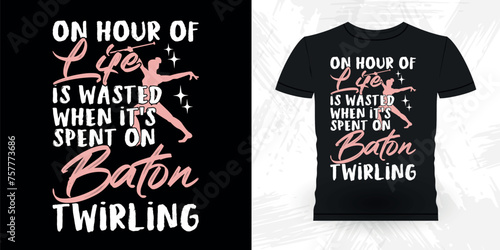 Funny Retro Vintage Baton Twirling T-shirt Design photo