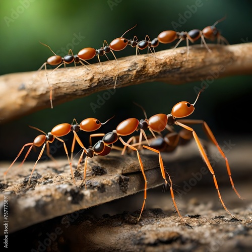 teamwork, team of ants constructing bridge