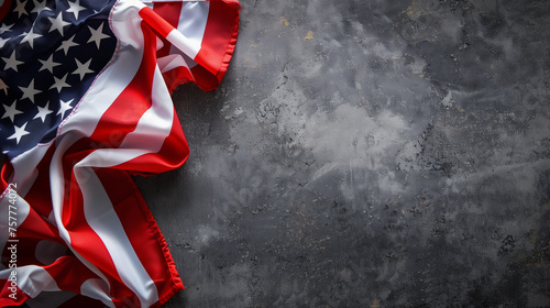 red and white ribbon American flag with copy space for memorial day, Independence day, USA flag, Wavy American Flag on dark grunge background - 4th of July, Memorial Day, Labor Day Background Ai  photo