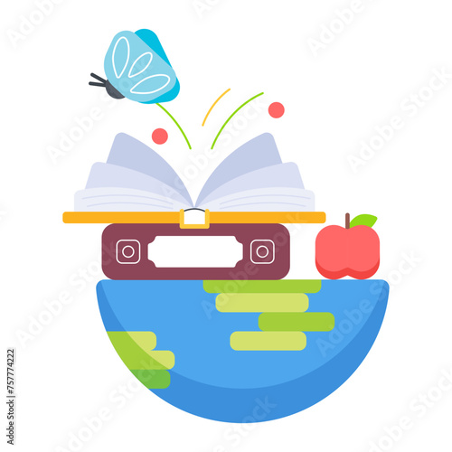Trendy flat icon depicting global study 