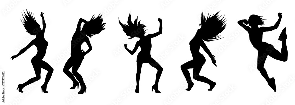 Collection silhouette of female dancer in action pose. Silhouette of slim women in dancing pose. Collection silhouette of female dancer in action pose. Silhouette of slim women in dancing pose.